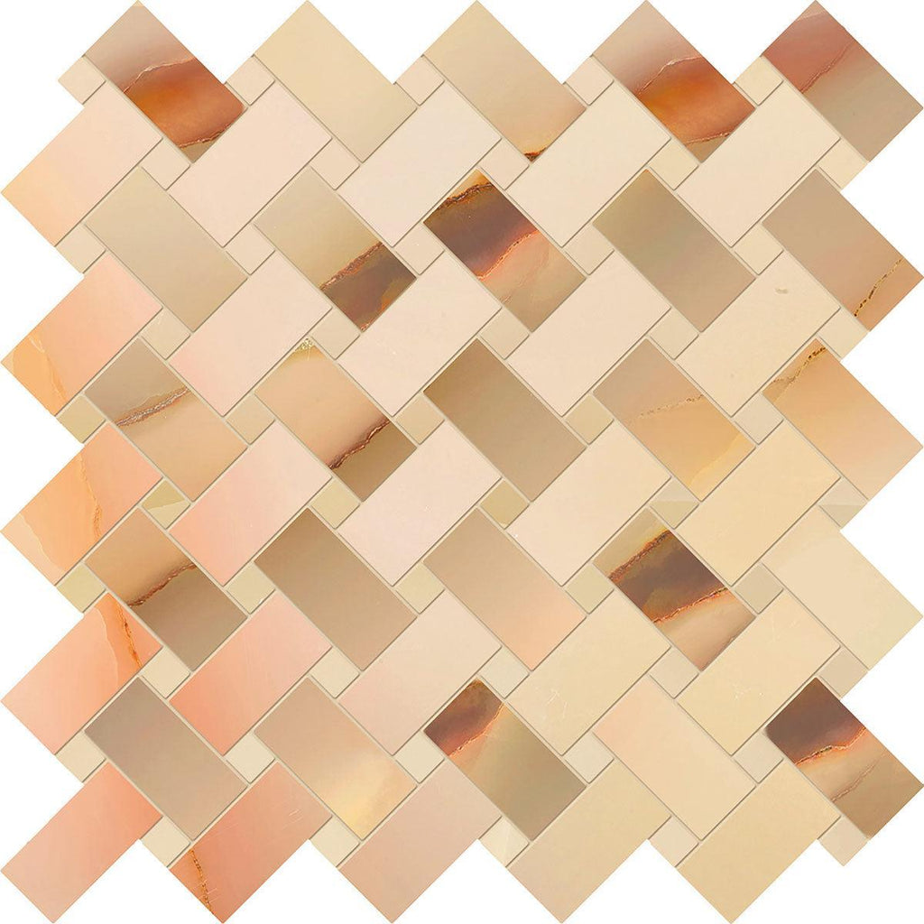 Emporio Soft Peach Onyx Porcelain Mosaic Tile Sample | Tile Club