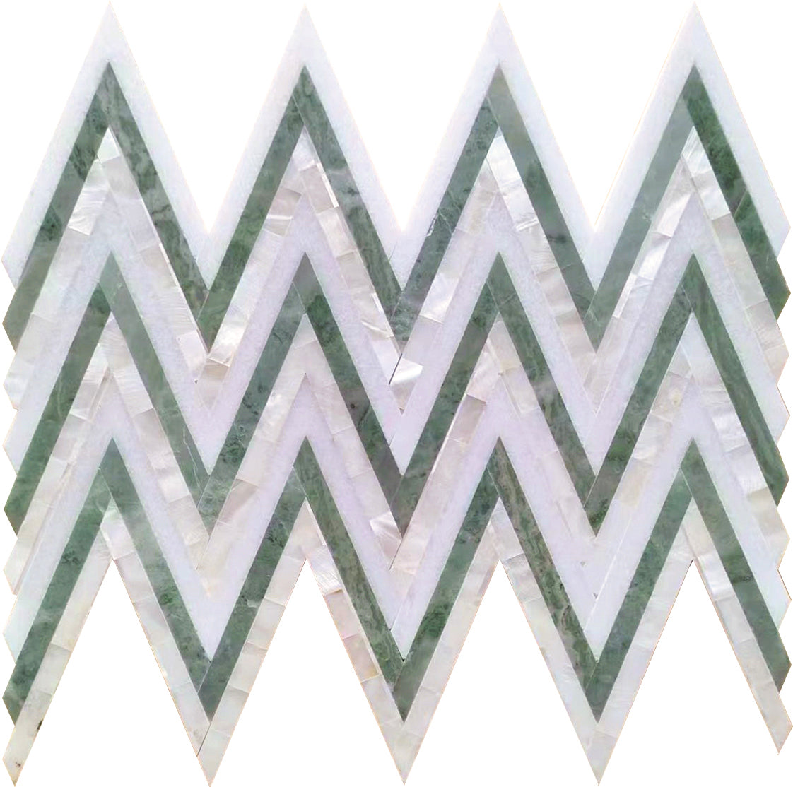 Envy Skinny Chevron Pearl Green Marble and Shell Tile | Tile Club