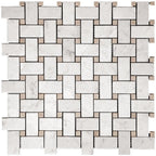 Basket Weave Carrara & Beige Dot Polished Marble Tile