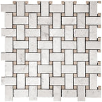 Basket Weave Carrara & Beige Dot Polished Marble Tile