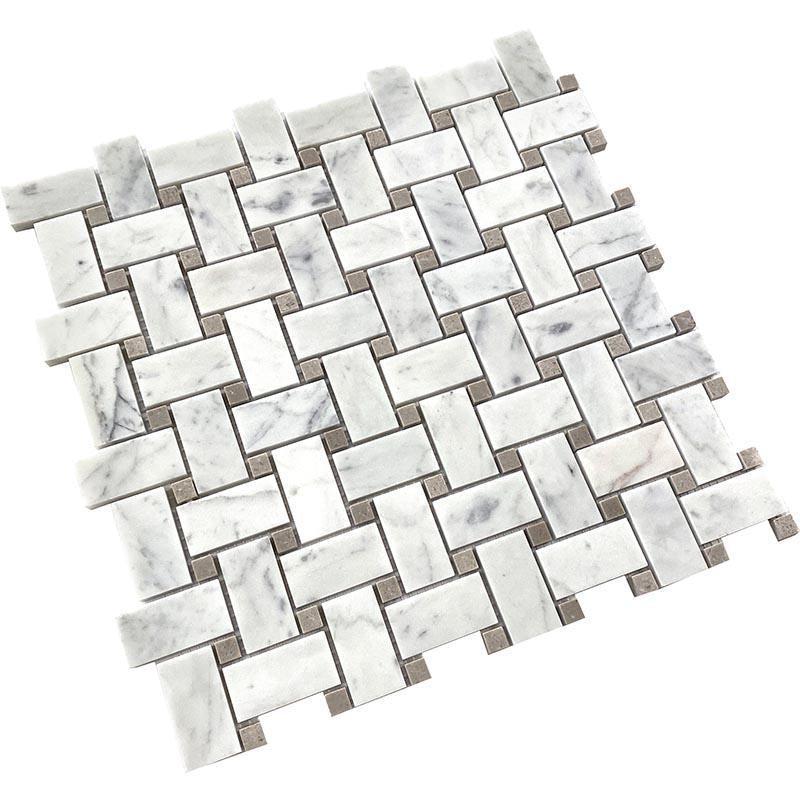 Basket Weave Carrara & Beige Dot Polished Marble Tile | Tile Club