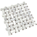Basket Weave Carrara & Beige Dot Polished Marble Tile | Tile Club