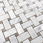 Basket Weave Carrara & Beige Dot Polished Marble Tile | Tile Club