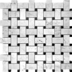 Large Carrara Basket Weave Tile with Black Dots