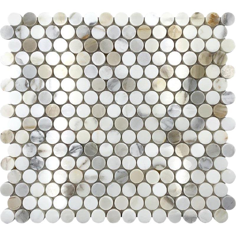 Calacatta Gold Small Marble Round Penny Tile | Tile Club