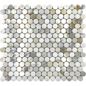 Calacatta Gold Small Marble Round Penny Tile Sample