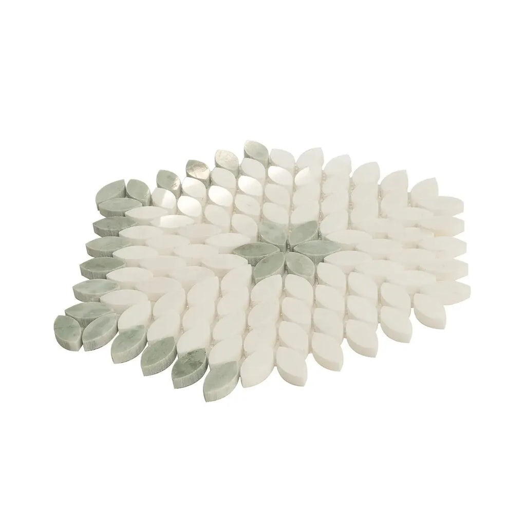 Santorini Green & White Petals Marble Mosaic Tile | Tile Club