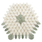 Santorini Green & White Petals Marble Mosaic Tile | Tile Club