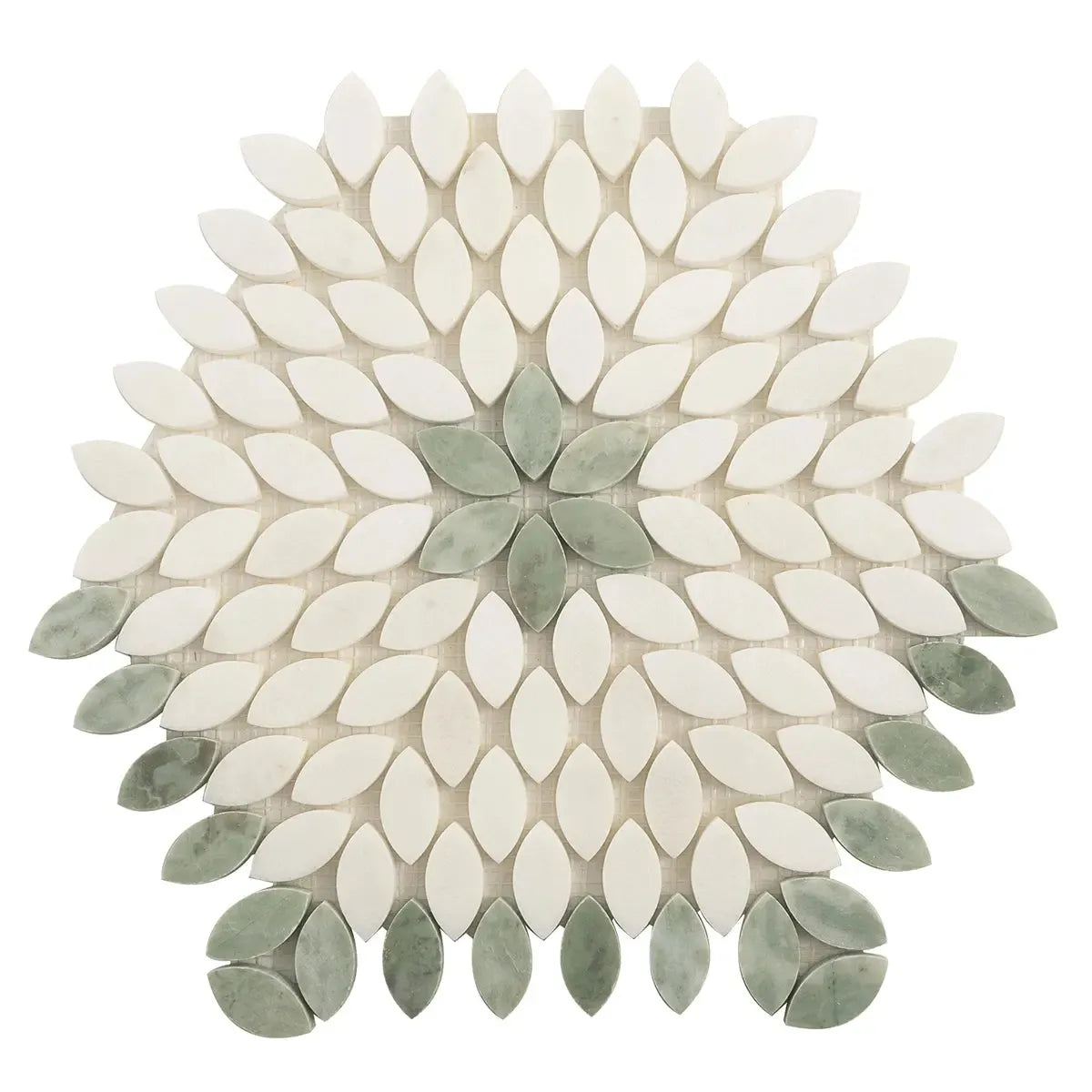 Santorini Green & White Petals Marble Mosaic Tile | Tile Club