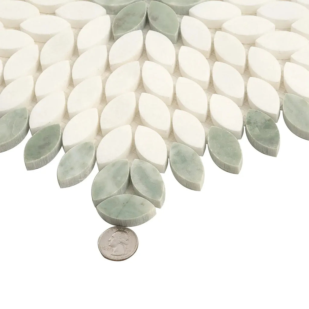 Santorini Green & White Petals Marble Mosaic Tile | Tile Club