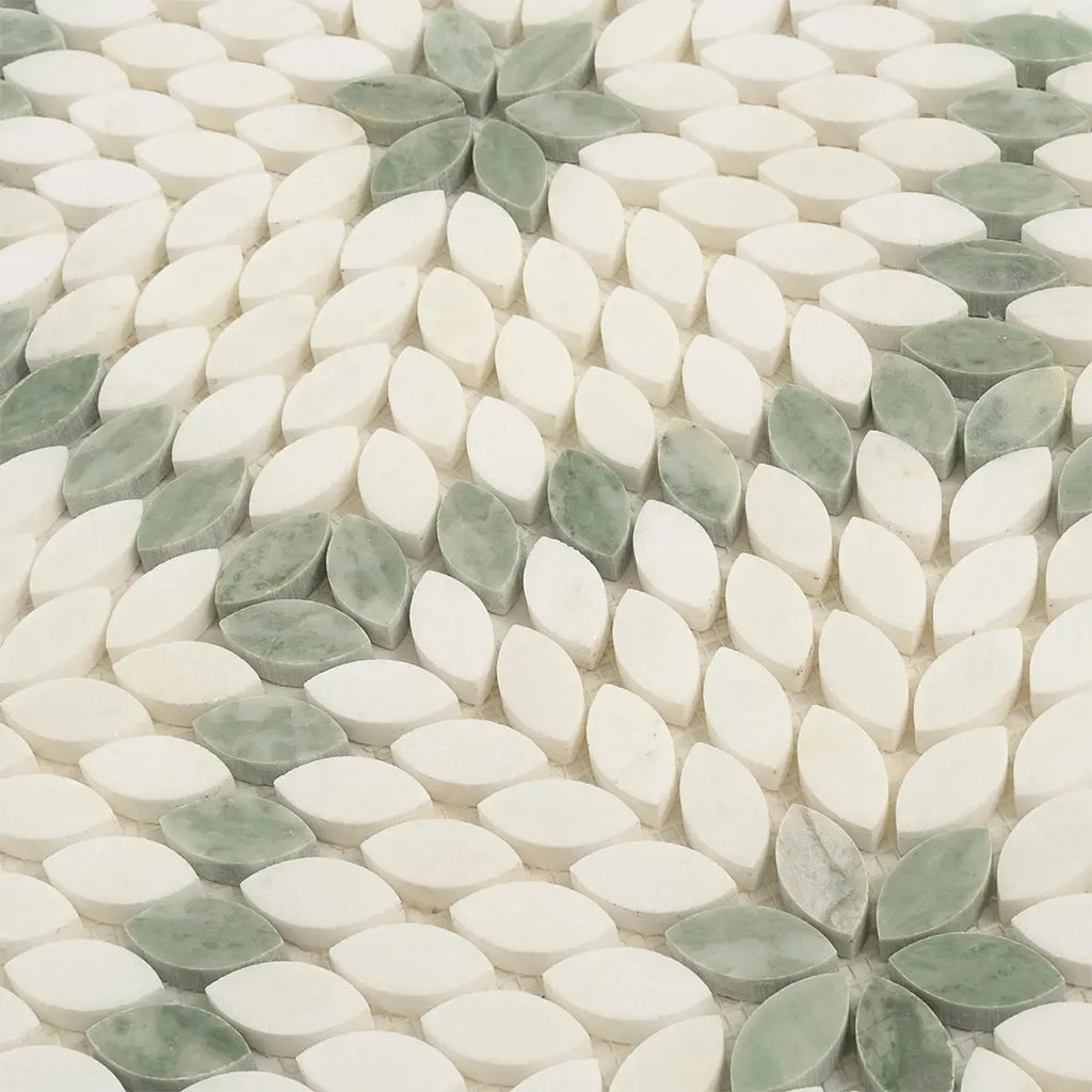 Santorini Green & White Petals Marble Mosaic Tile | Tile Club