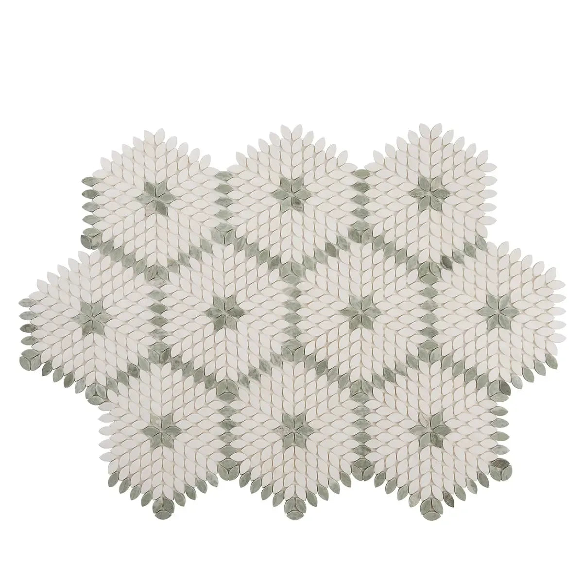 Santorini Green & White Petals Marble Mosaic Tile | Tile Club