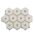 Santorini Green & White Petals Marble Mosaic Tile | Tile Club