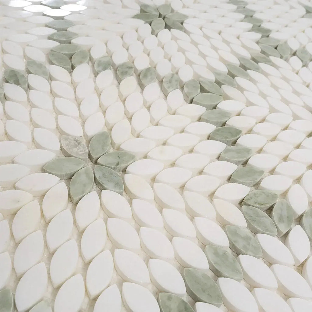 Santorini Green & White Petals Marble Mosaic Tile | Tile Club