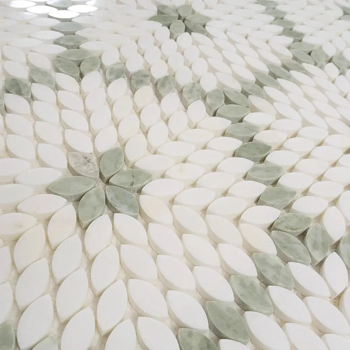 Santorini Green & White Petals Marble Mosaic Tile | Tile Club