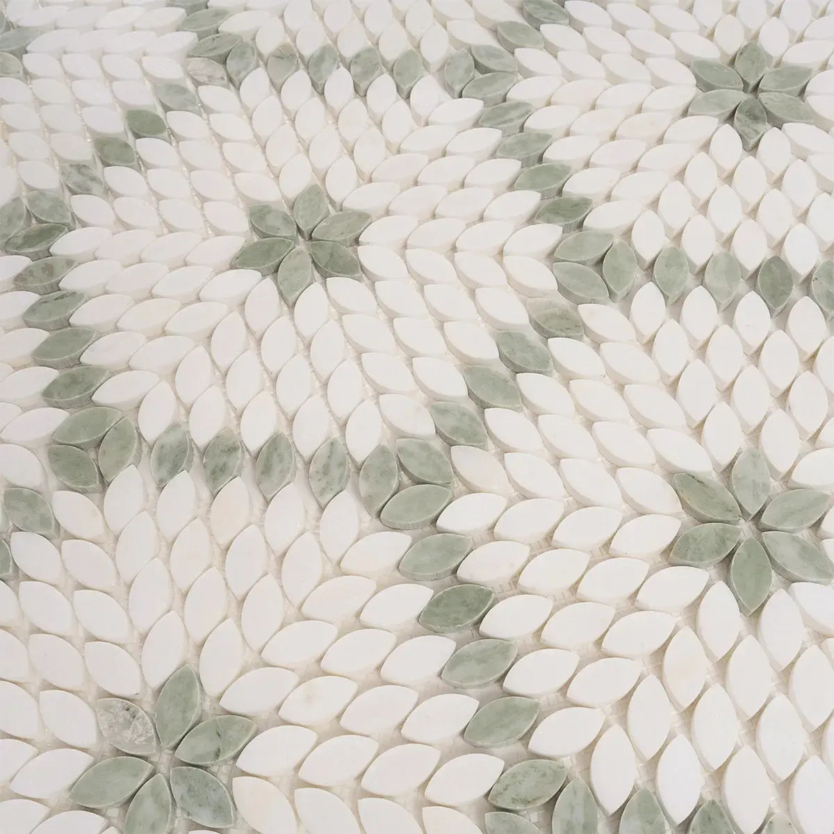 Santorini Green & White Petals Marble Mosaic Tile | Tile Club