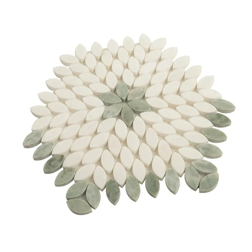 Santorini Green & White Petals Marble Mosaic Tile | Tile Club
