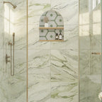 Santorini Green & White Petals Marble Mosaic Tile