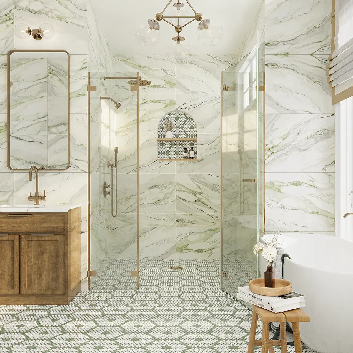 Emporio Arabescato Green Polished Porcelain Tile 24x48 | Tile Club