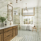 Santorini Green & White Petals Marble Mosaic Tile