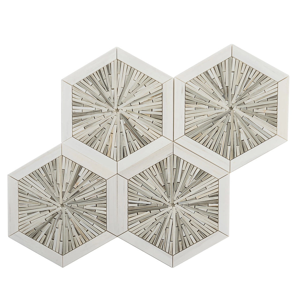 Santorini Beige Spoke Hexagon Marble Mosaic Tile | Tile Club