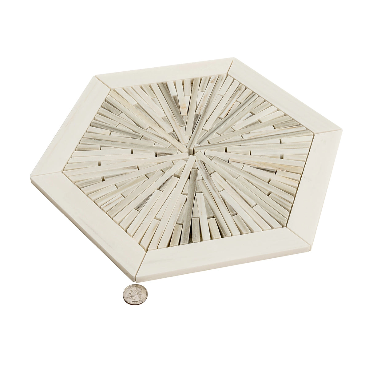 Santorini Beige Spoke Hexagon Marble Mosaic Tile | Tile Club