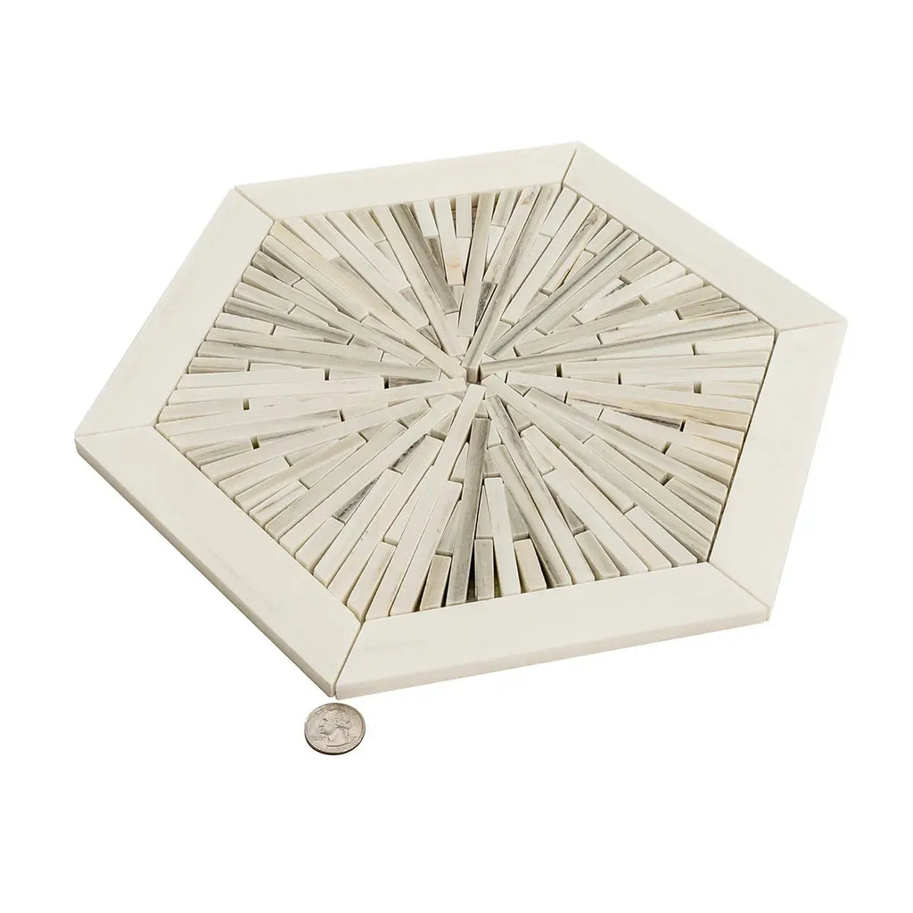 Santorini Beige Spoke Hexagon Marble Mosaic Tile | Tile Club
