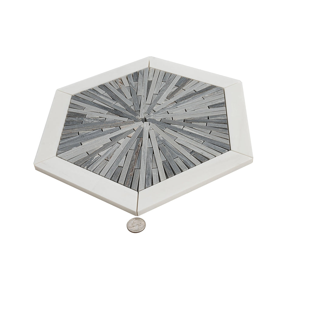 Santorini Blue Spoke Hexagon Marble Mosaic Tile | Tile Club