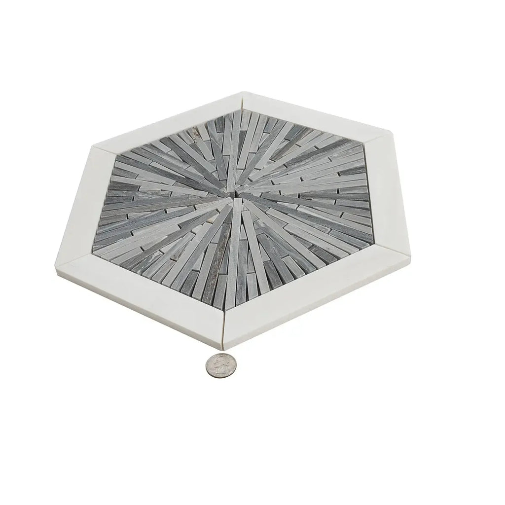 Santorini Blue Spoke Hexagon Marble Mosaic Tile | Tile Club