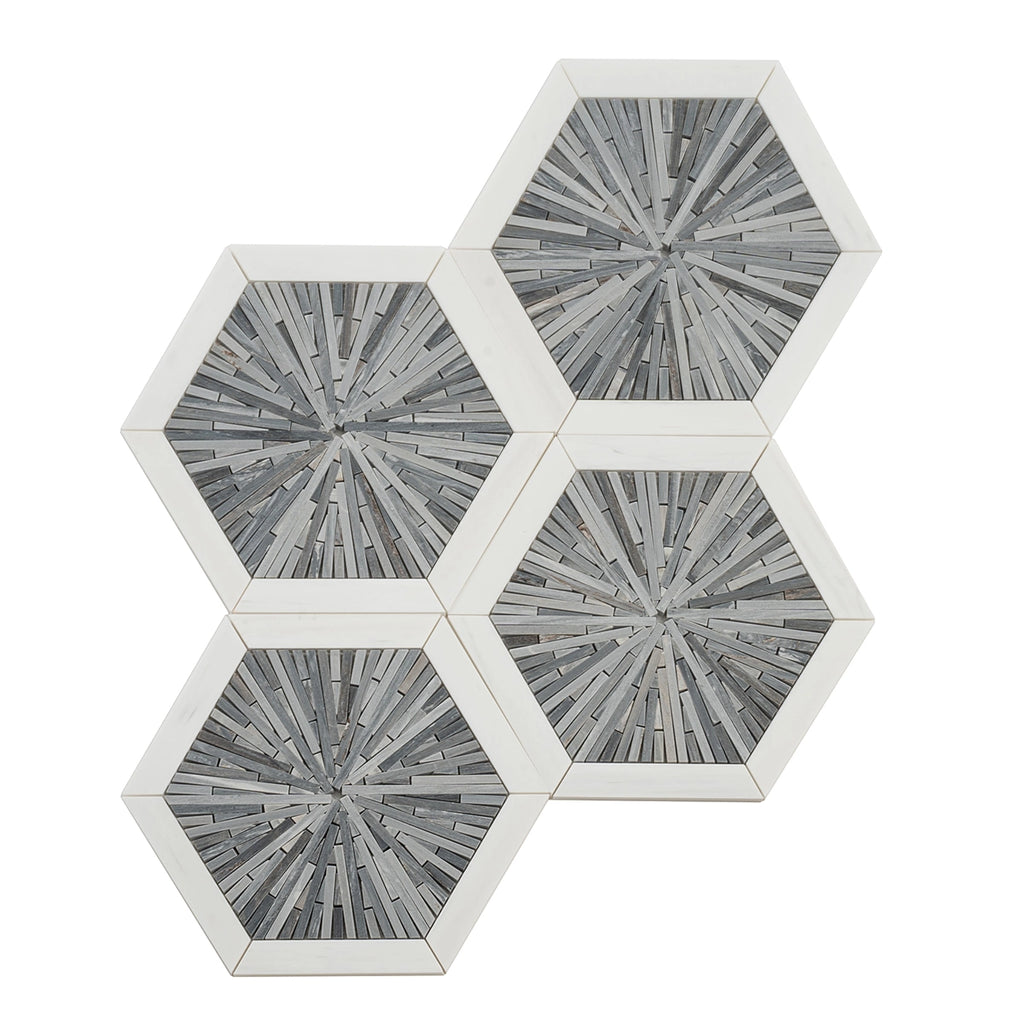 Santorini Blue Spoke Hexagon Marble Mosaic Tile | Tile Club