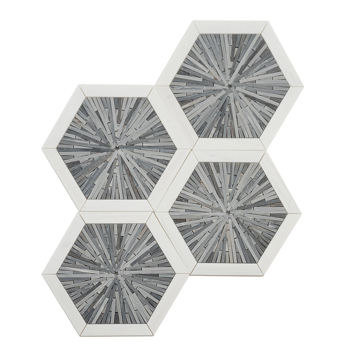 Santorini Blue Spoke Hexagon Marble Mosaic Tile | Tile Club