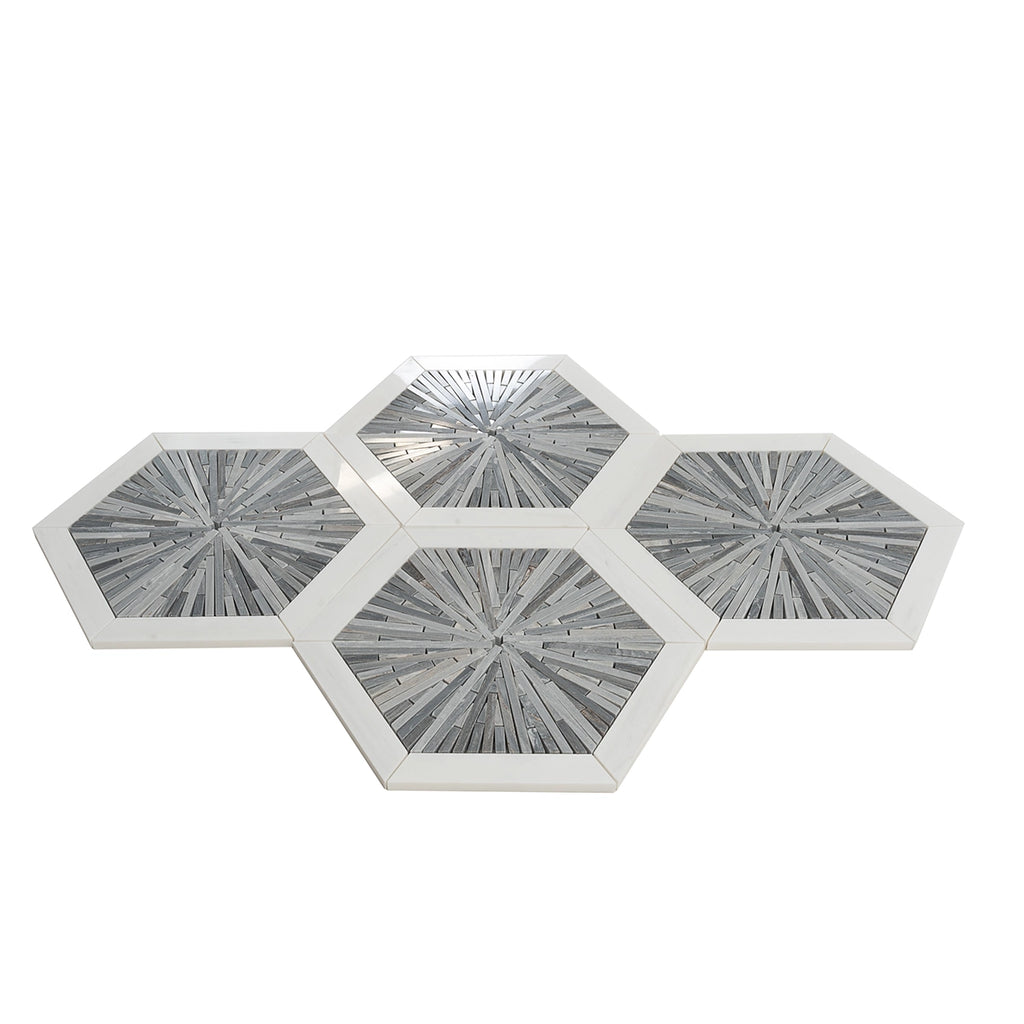 Santorini Blue Spoke Hexagon Marble Mosaic Tile | Tile Club