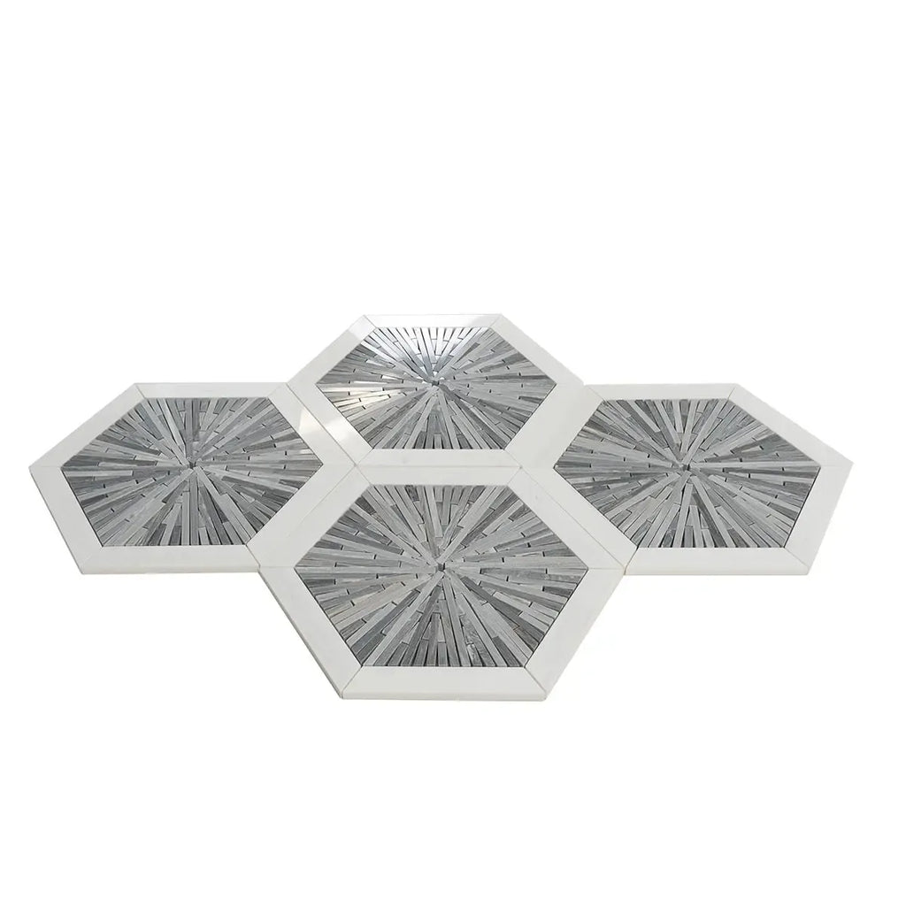 Santorini Blue Spoke Hexagon Marble Mosaic Tile | Tile Club