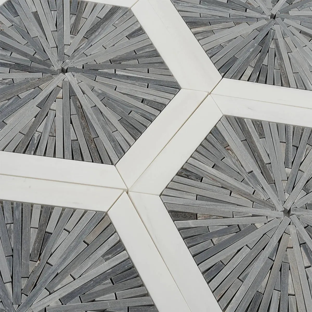 Santorini Blue Spoke Hexagon Marble Mosaic Tile | Tile Club