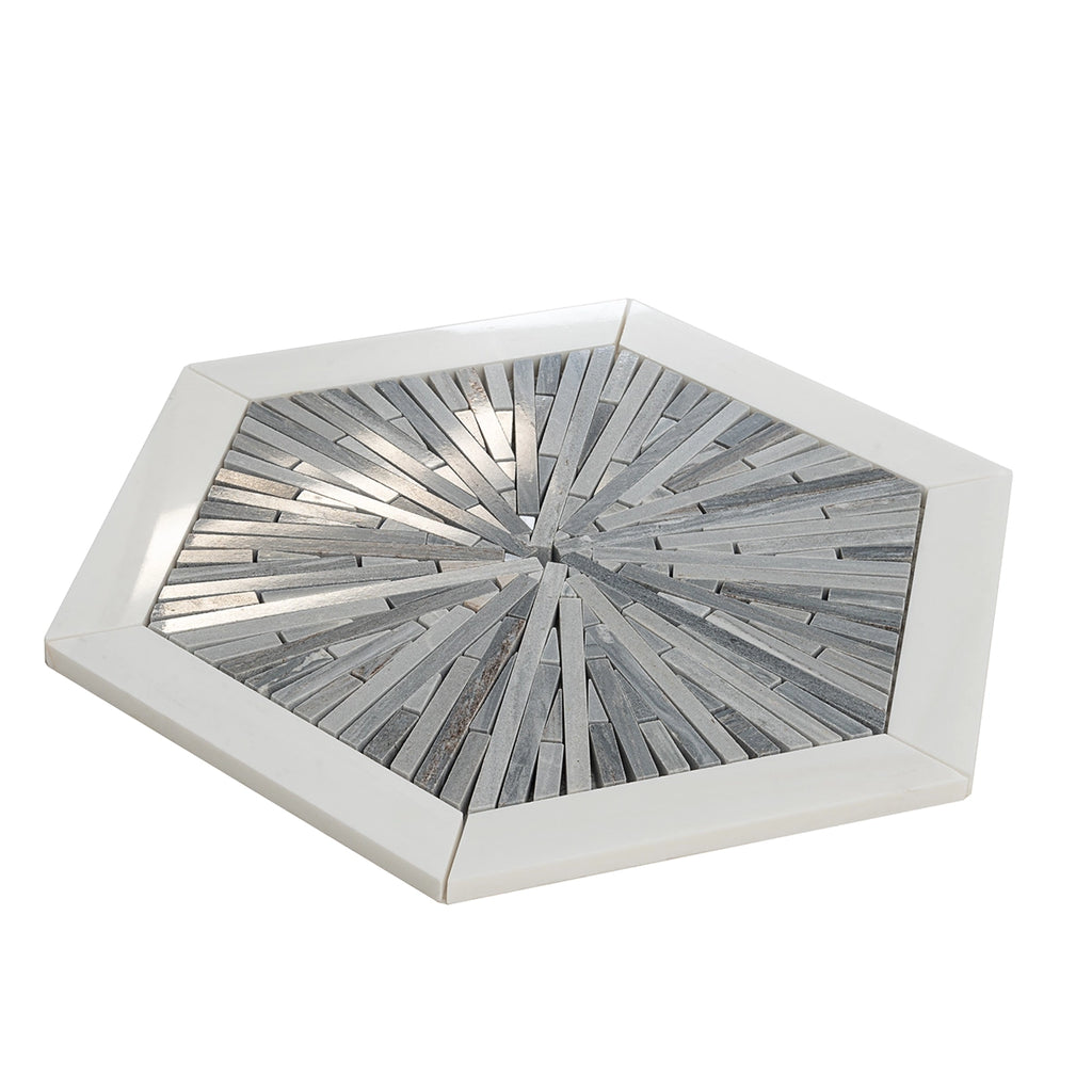 Santorini Blue Spoke Hexagon Marble Mosaic Tile | Tile Club