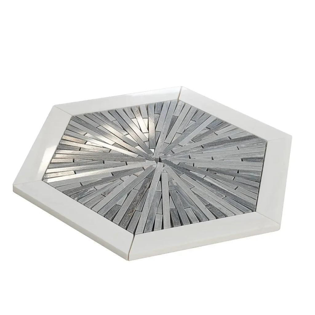 Santorini Blue Spoke Hexagon Marble Mosaic Tile | Tile Club