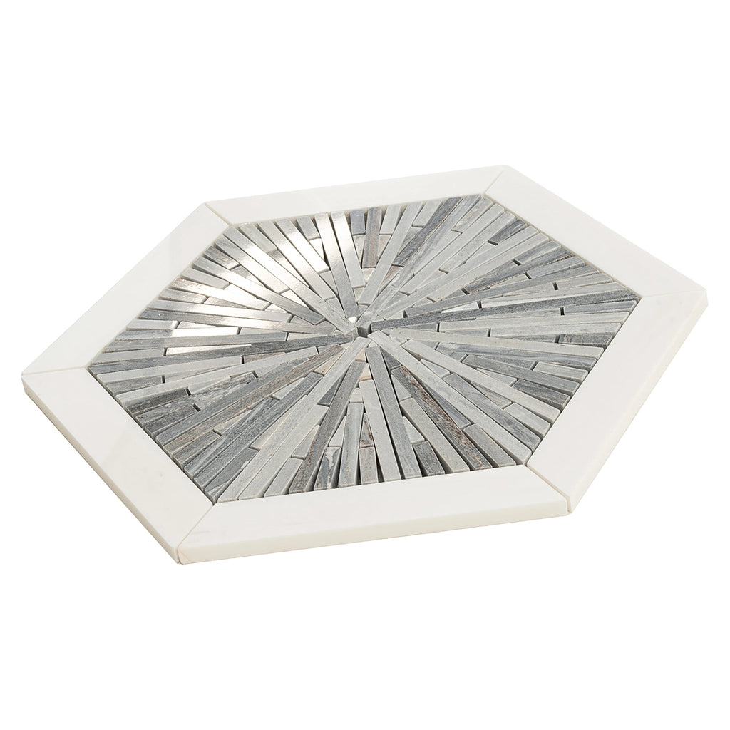 Santorini Blue Spoke Hexagon Marble Mosaic Tile | Tile Club