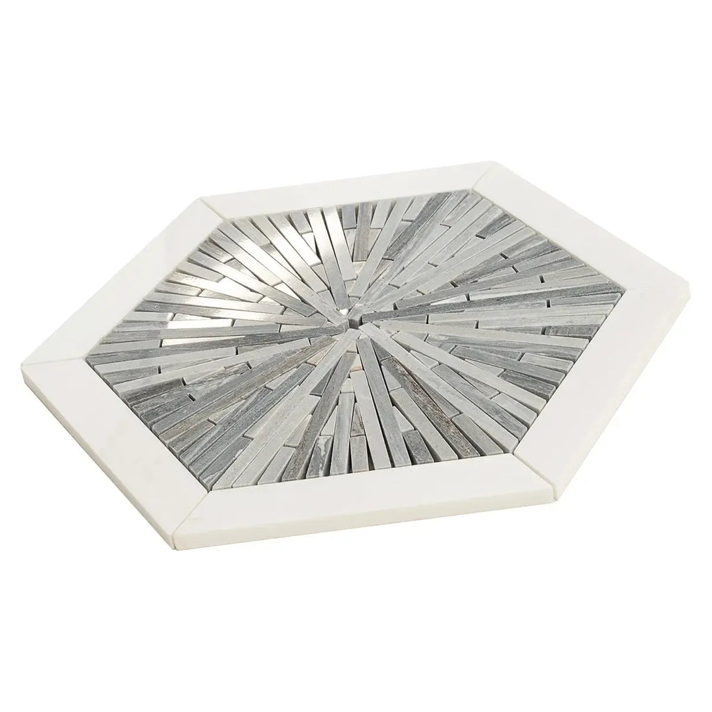 Santorini Blue Spoke Hexagon Marble Mosaic Tile | Tile Club