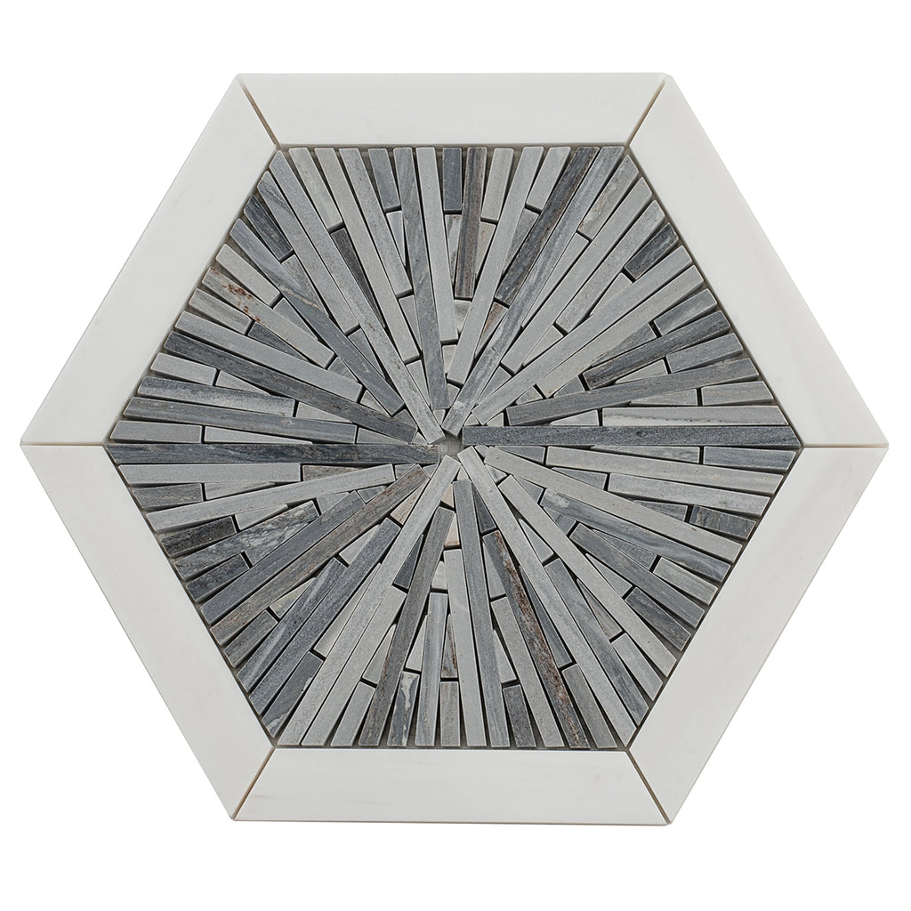 Santorini Blue Spoke Hexagon Marble Mosaic Tile | Tile Club