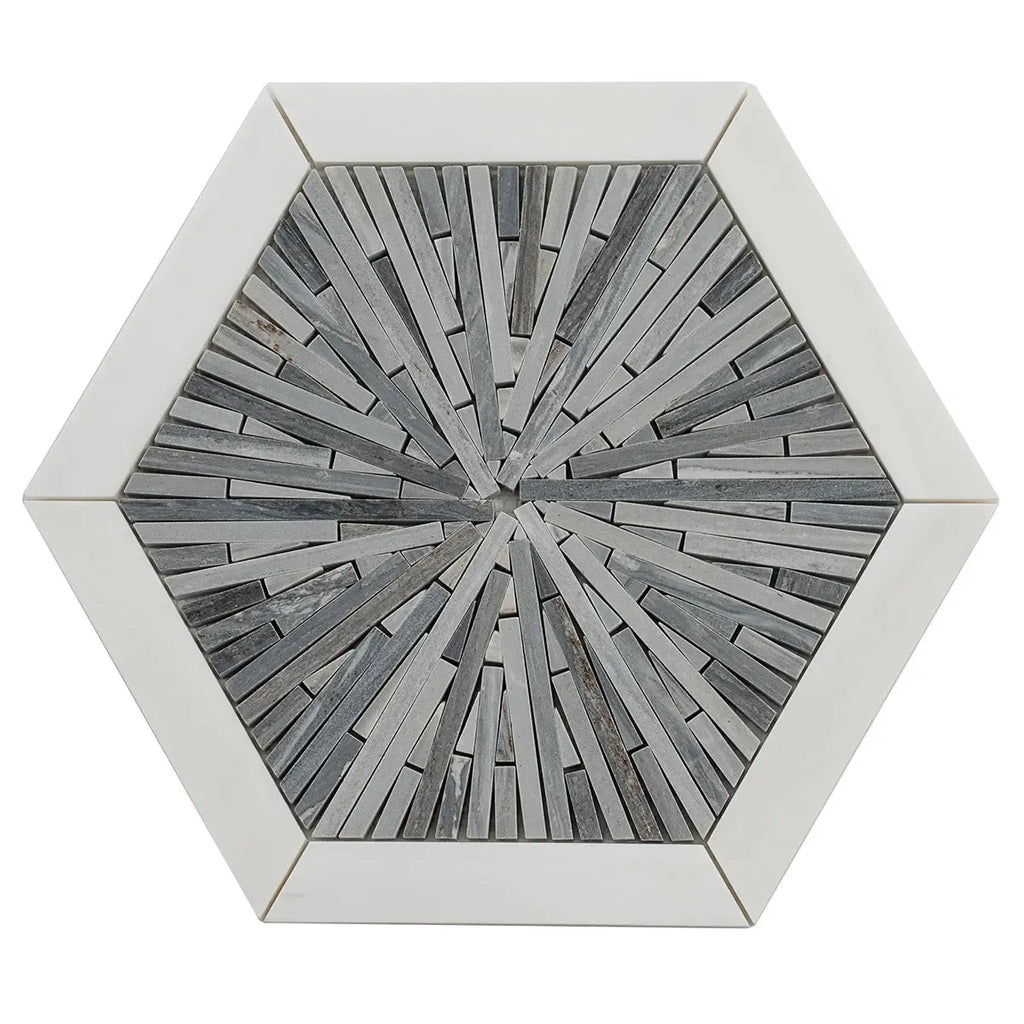 Santorini Blue Spoke Hexagon Marble Mosaic Tile | Tile Club