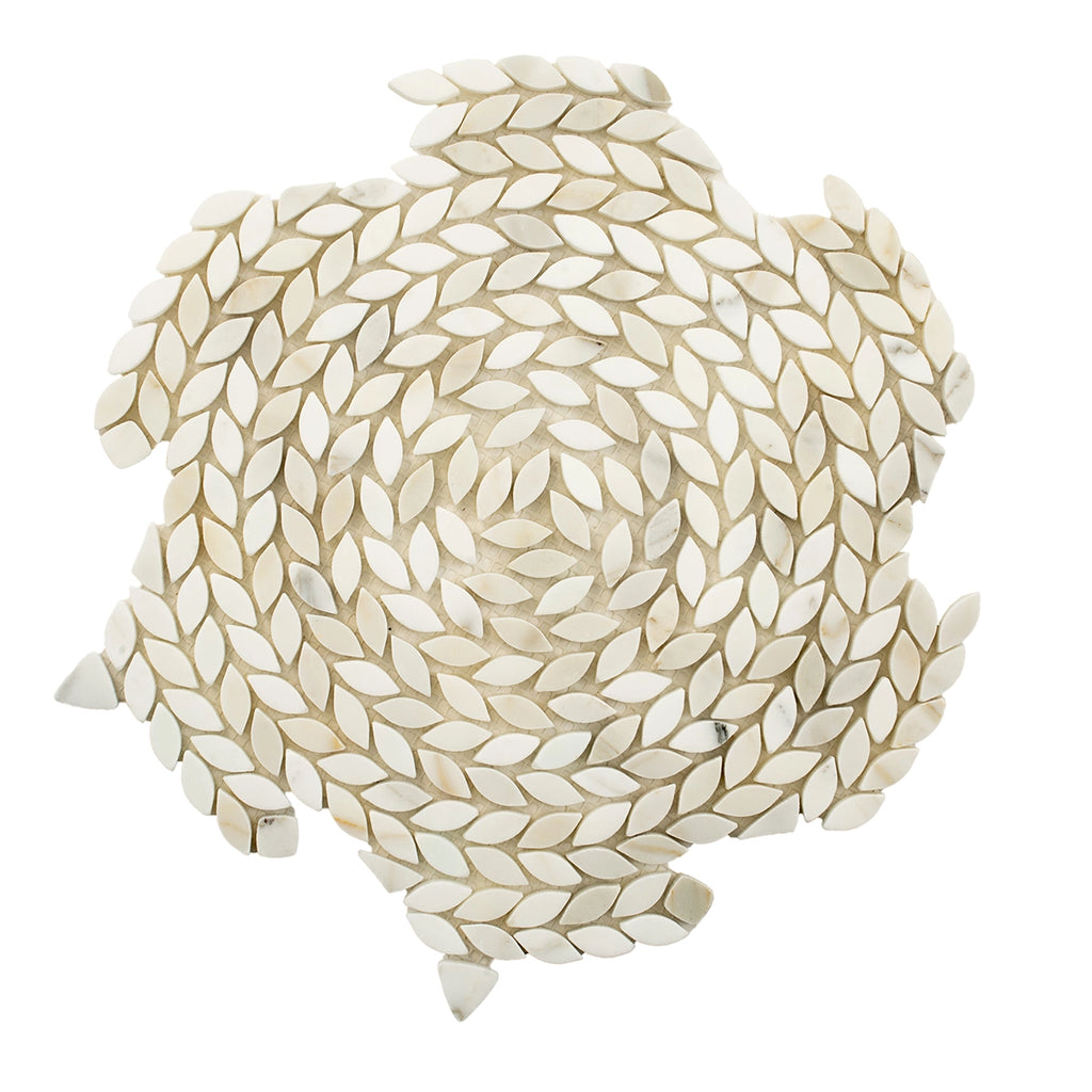 Santorini Calacatta Gold Swirled Petals Marble Mosaic Tile | Tile Club