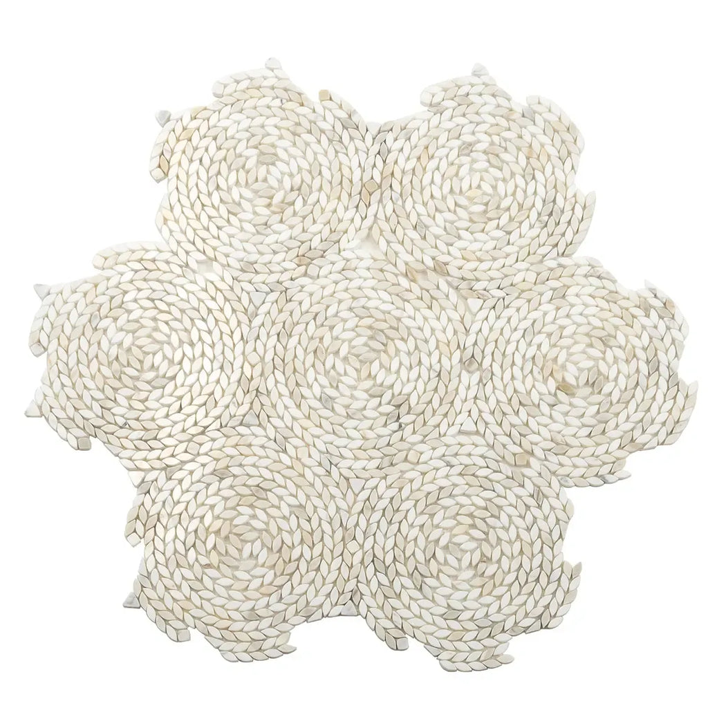 Santorini Calacatta Gold Swirled Petals Marble Mosaic Tile | Tile Club