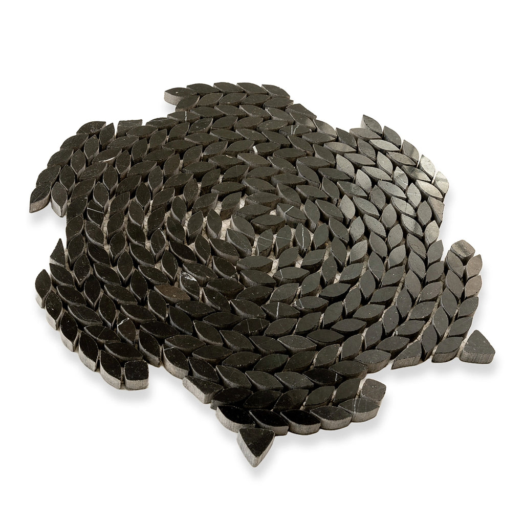 Santorini Nero Black Swirled Petals Marble Mosaic Tile | Tile Club