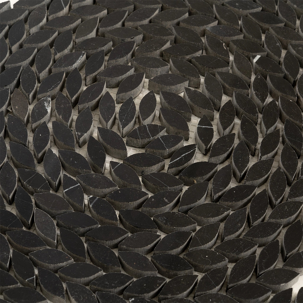 Santorini Nero Black Swirled Petals Marble Mosaic Tile | Tile Club
