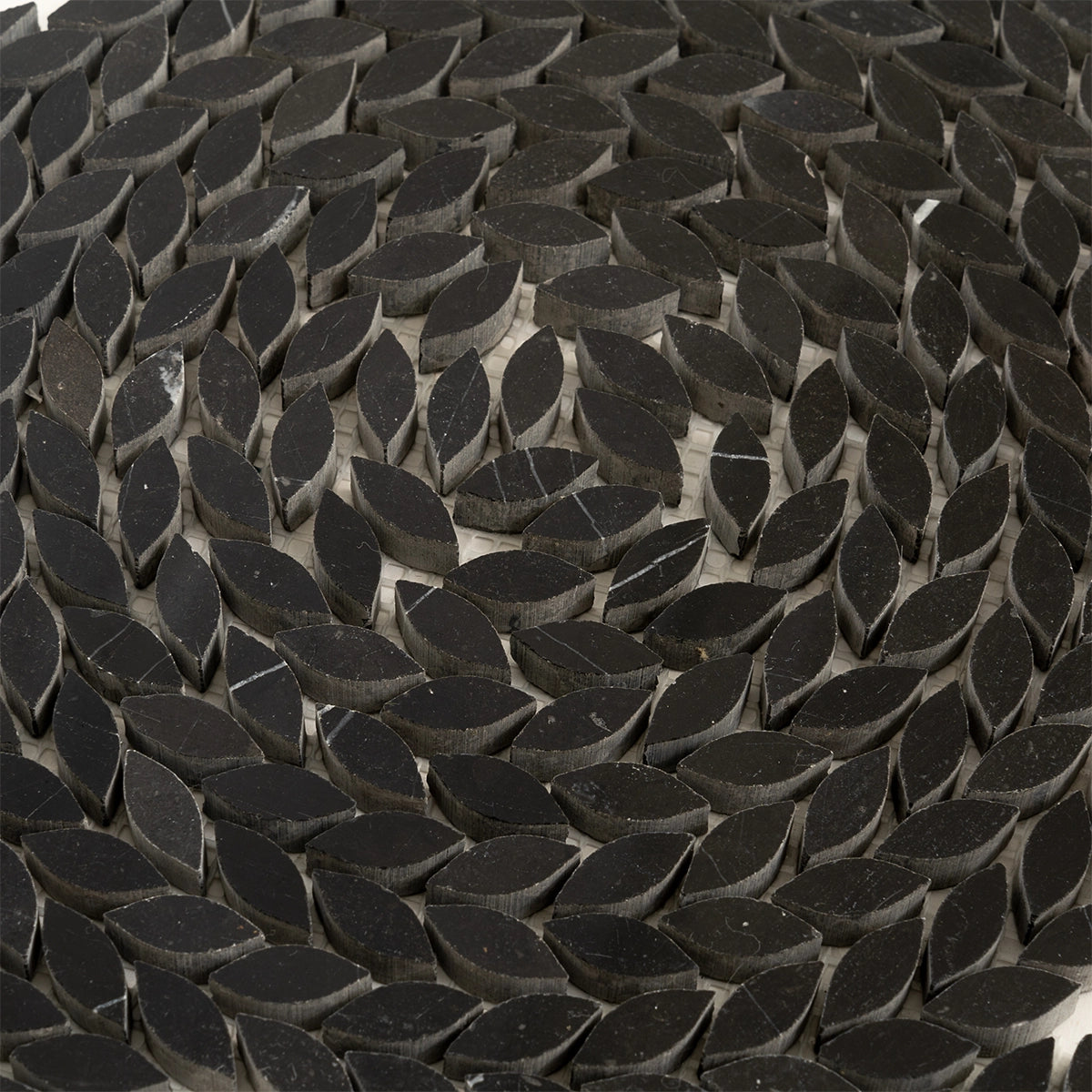 Santorini Nero Black Swirled Petals Marble Mosaic Tile | Tile Club