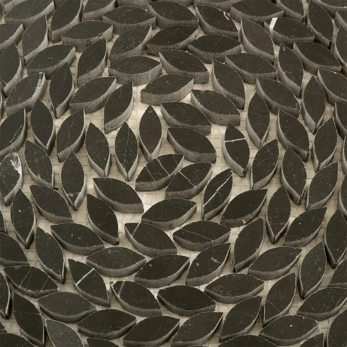 Santorini Nero Black Swirled Petals Marble Mosaic Tile | Tile Club