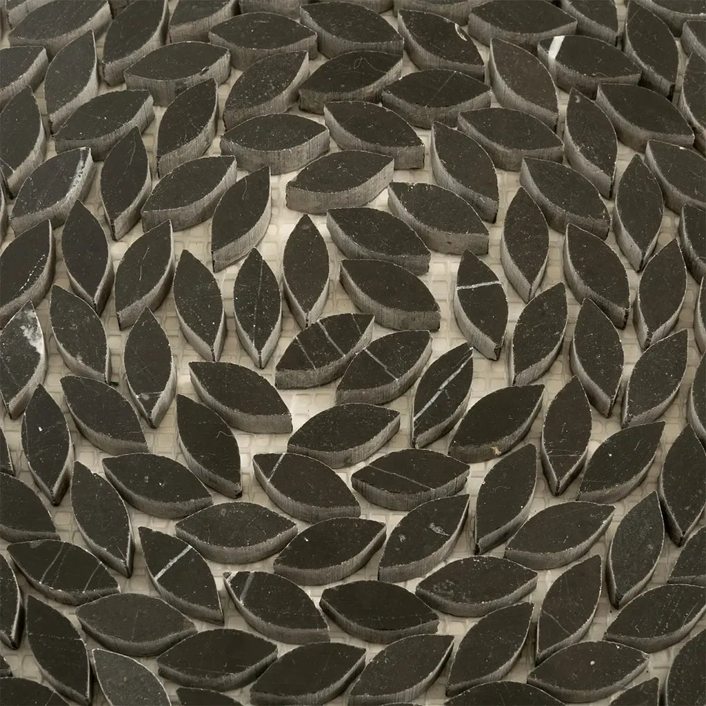 Santorini Nero Black Swirled Petals Marble Mosaic Tile | Tile Club