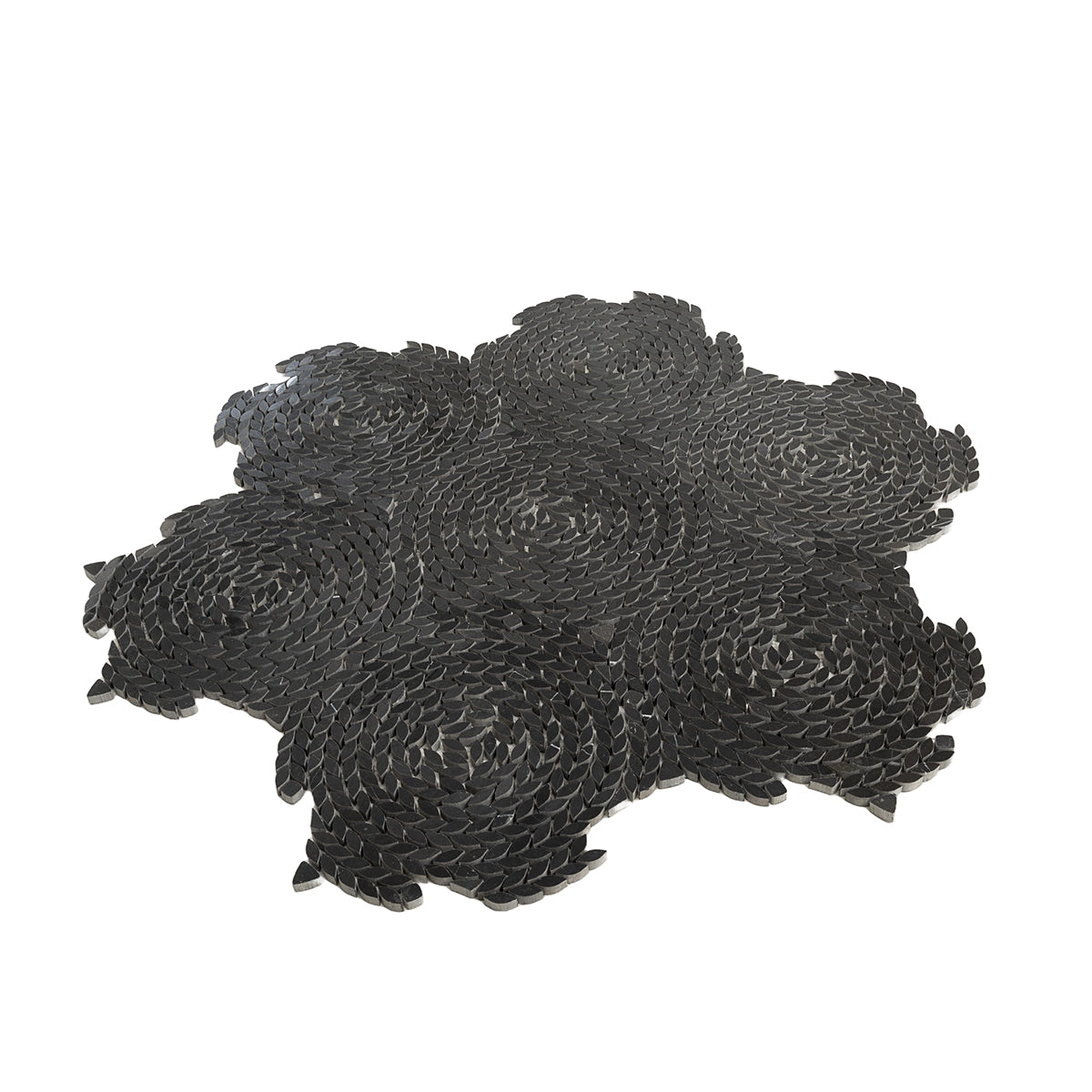 Santorini Nero Black Swirled Petals Marble Mosaic Tile | Tile Club