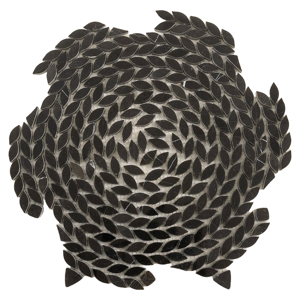 Santorini Nero Black Swirled Petals Marble Mosaic Tile | Tile Club