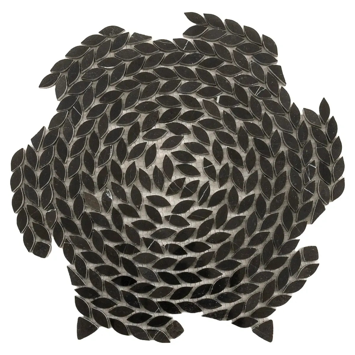 Santorini Nero Black Swirled Petals Marble Mosaic Tile | Tile Club